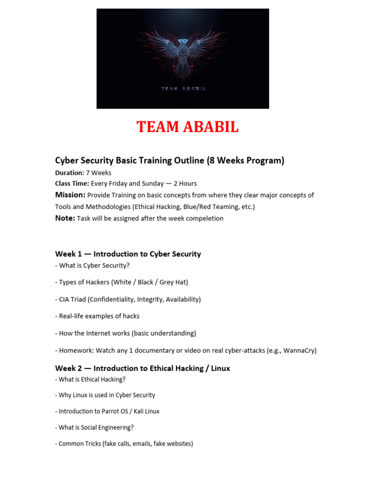 Cyber Security Training Program Outline | PDF