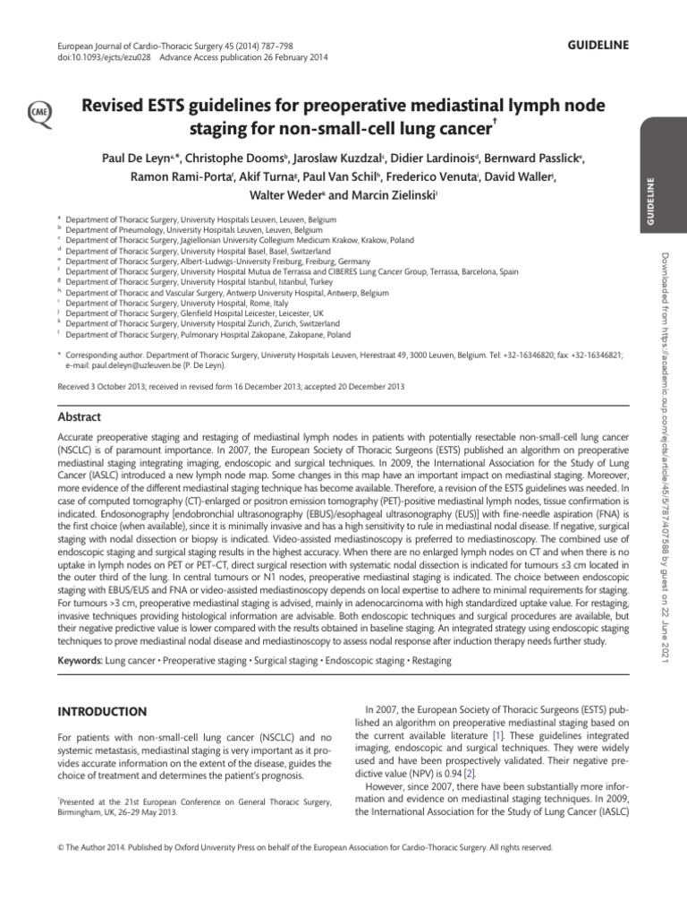 2014 - Revised ESTS Guidelines for Preoperative Mediastinal Lymph Node ...