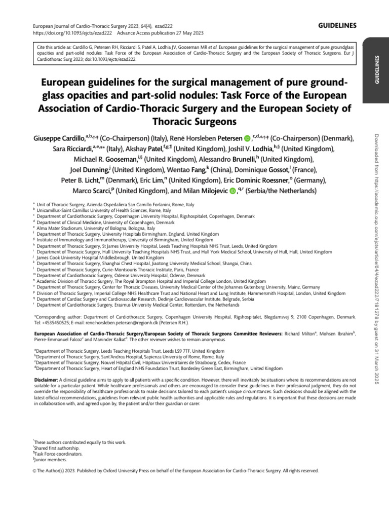 European Guidelines for GGO Surgery | PDF | Lung Cancer ...