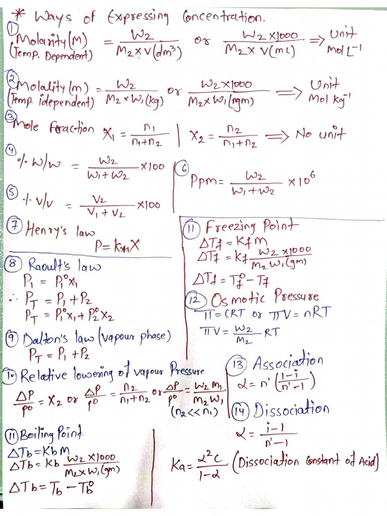 Solution and Colligative Formula List | PDF