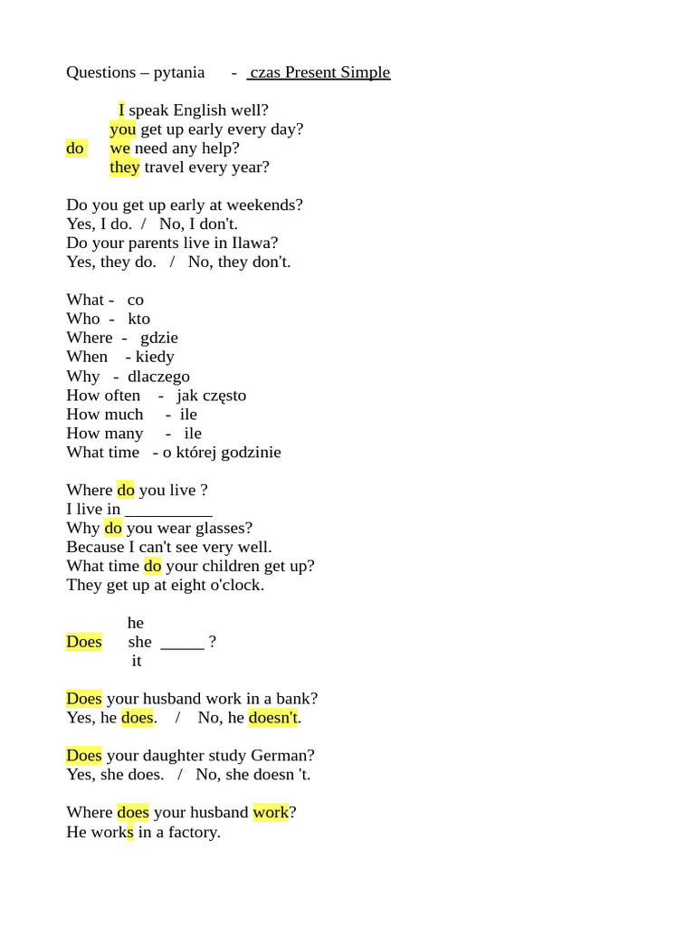 Present Simple Questions Guide | PDF