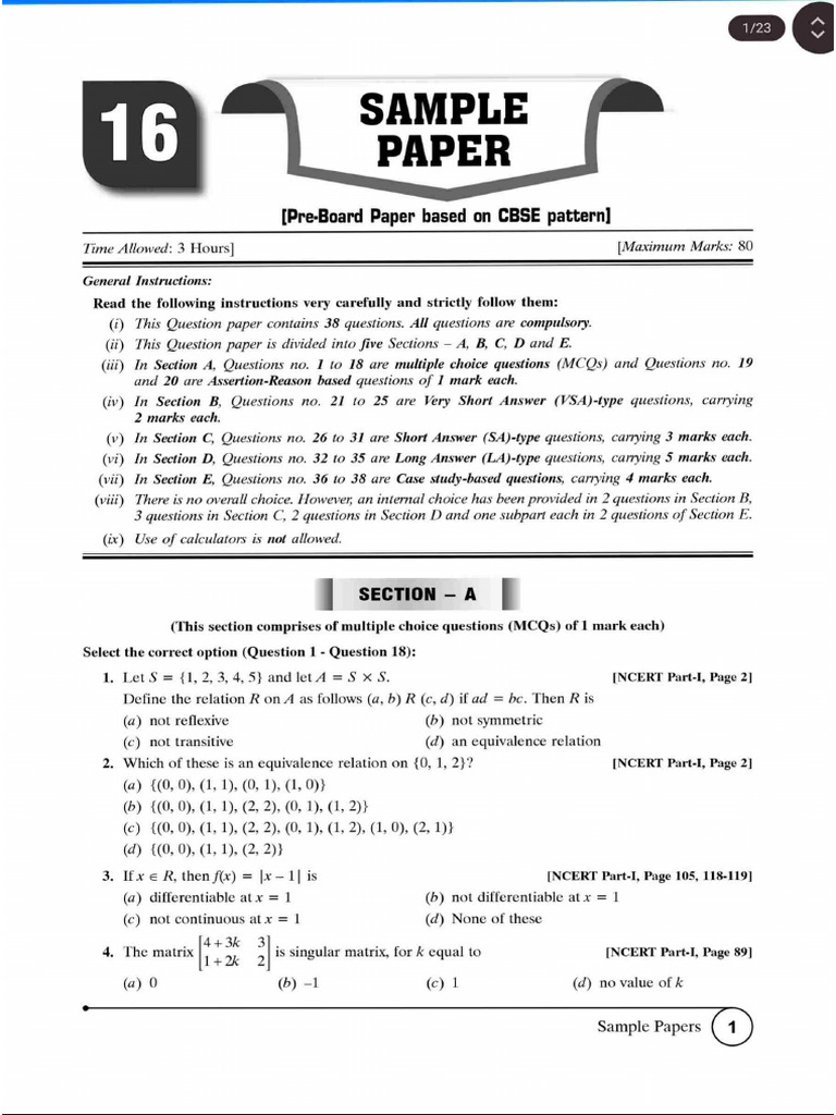Sample Paper 16 | PDF