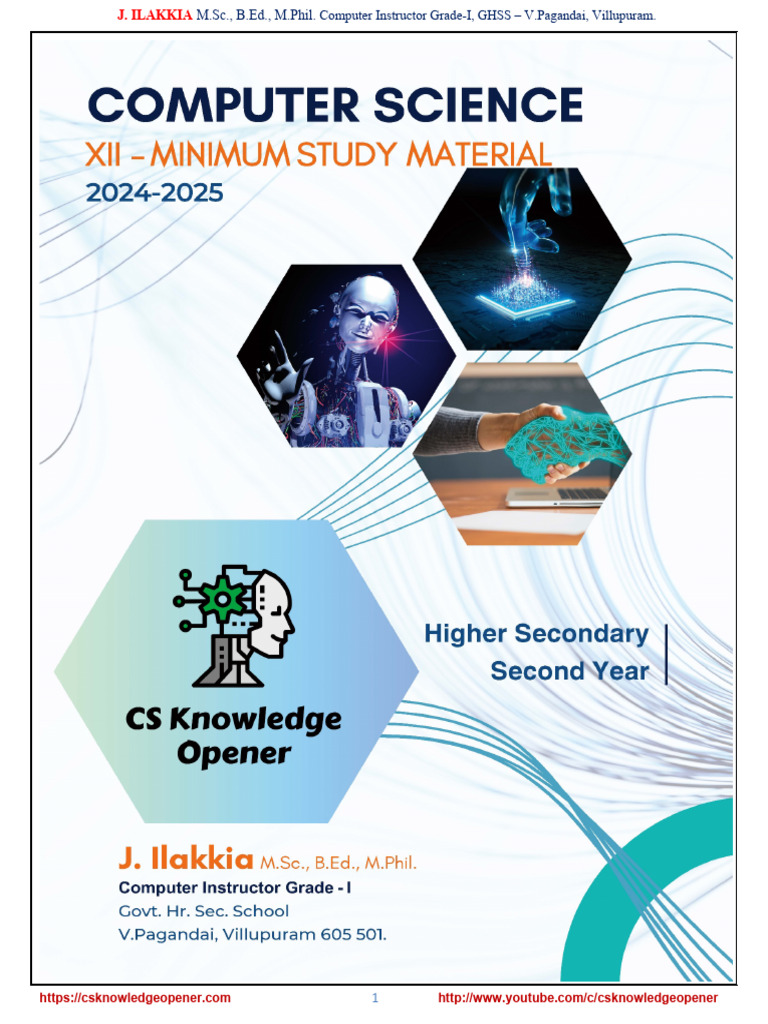 Computer Science Study Material for XII | PDF | Data Type | Parameter ...