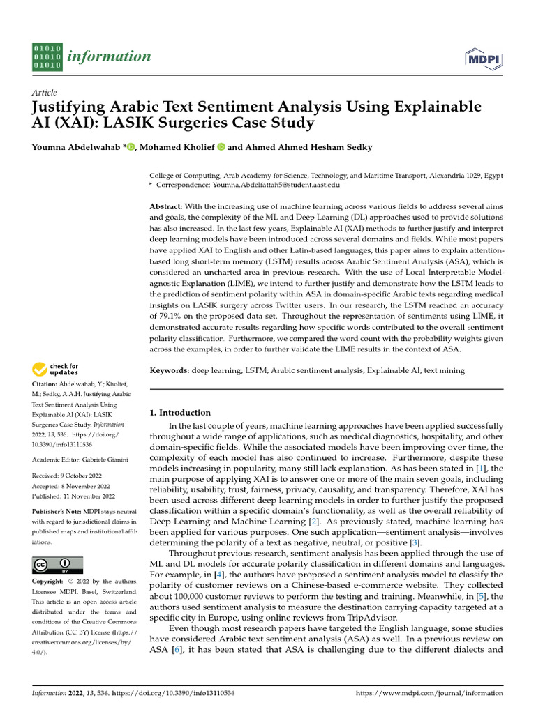 Arabic Sentiment Analysis with XAI for LASIK | PDF | Machine Learning ...