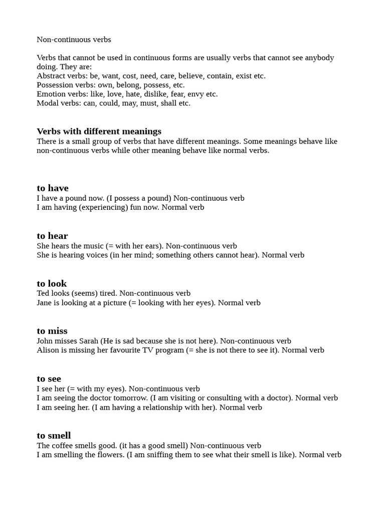 Understanding Non-Continuous Verbs | PDF