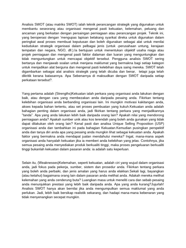 Panduan Lengkap Analisis SWOT | PDF