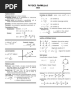 Physics Formulas: V V U M M