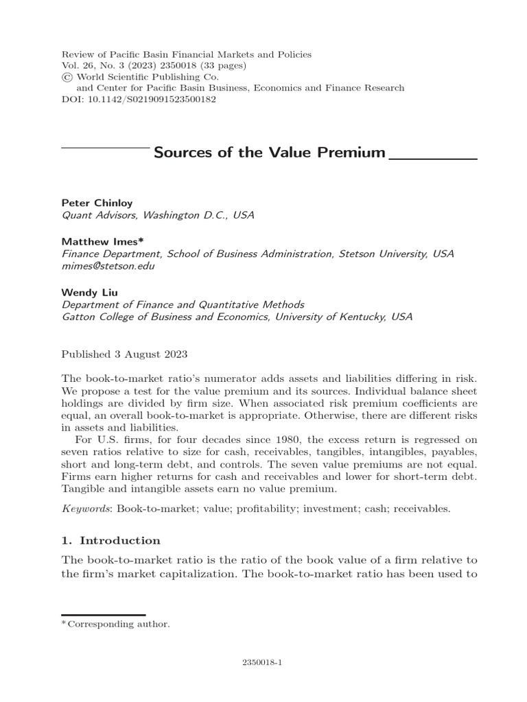 Sources of The Value Premium | PDF | Balance Sheet | Investing