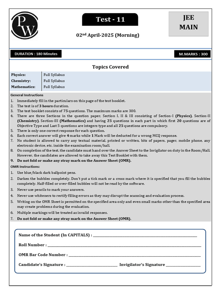 JEE Main 2025 Exam Instructions and Syllabus | PDF | Electron | Heat ...