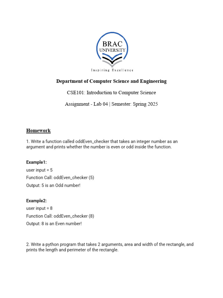CSE101 Lab 04: Python Functions Guide | PDF | Parameter (Computer ...