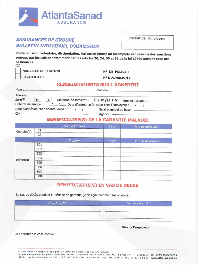 Fiche Atlanta SANAD Adhésion | PDF