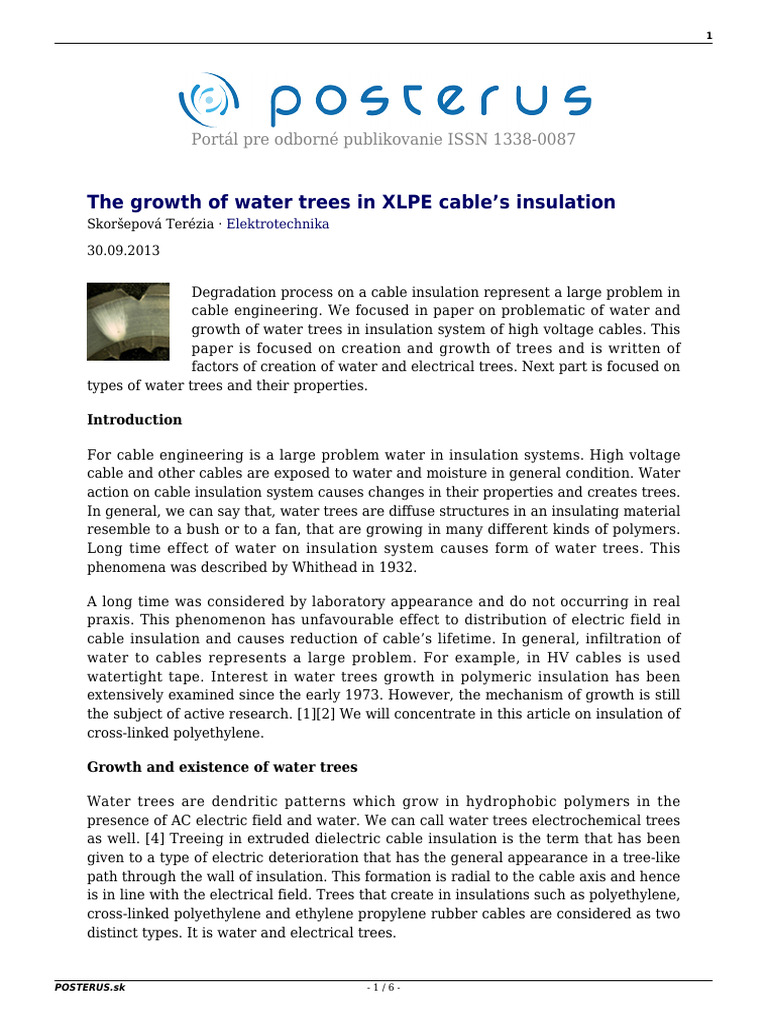 Water Trees in XLPE Cable Insulation | PDF | Insulator (Electricity ...