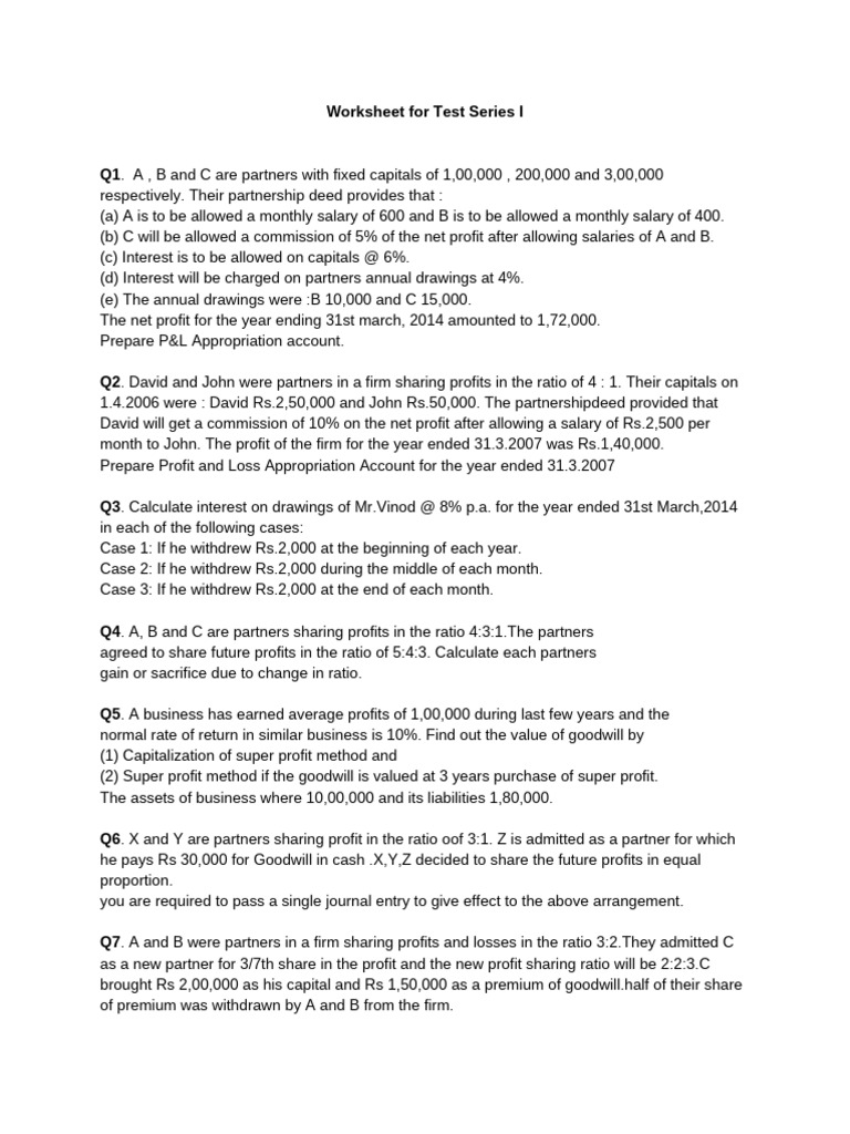 Partnership Accounting Worksheet Guide | PDF | Goodwill (Accounting ...