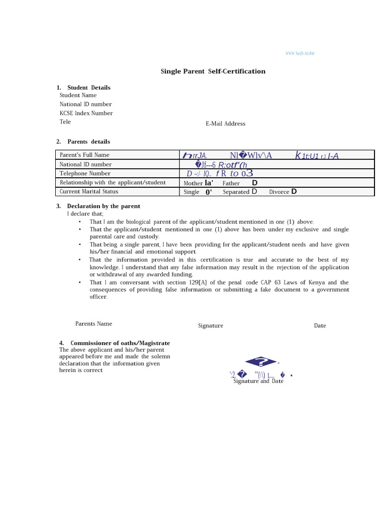 Single Parent Self-Certification Form | PDF