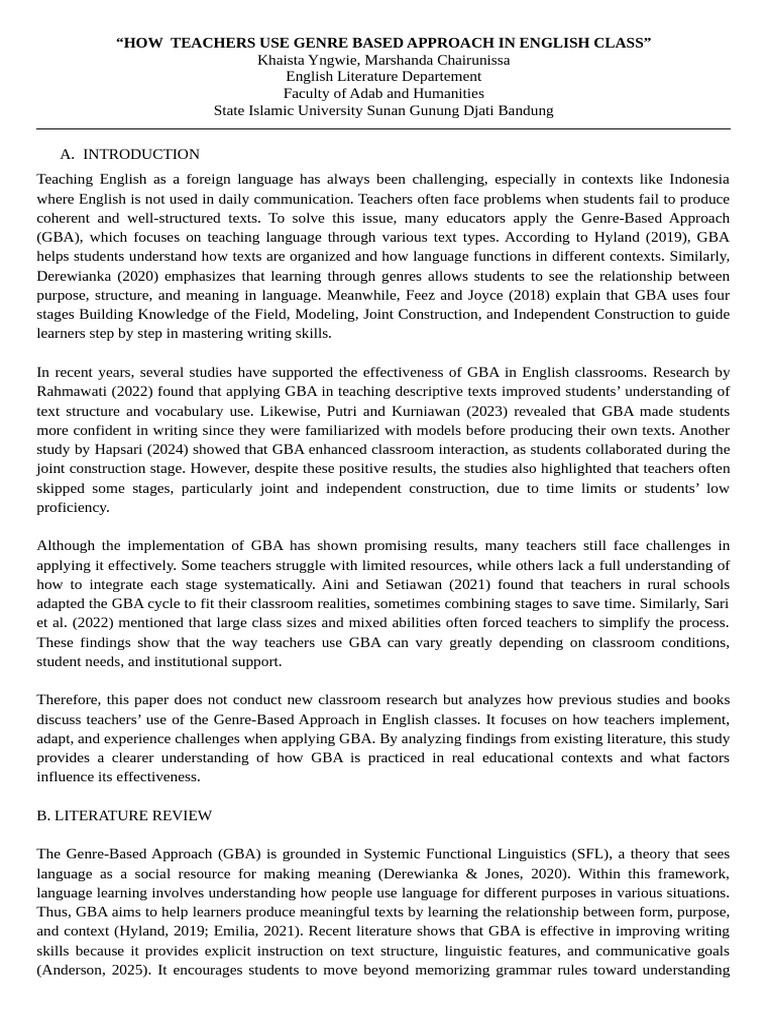 Teachers' Use of Genre-Based Approach | PDF | Teachers | English As A ...