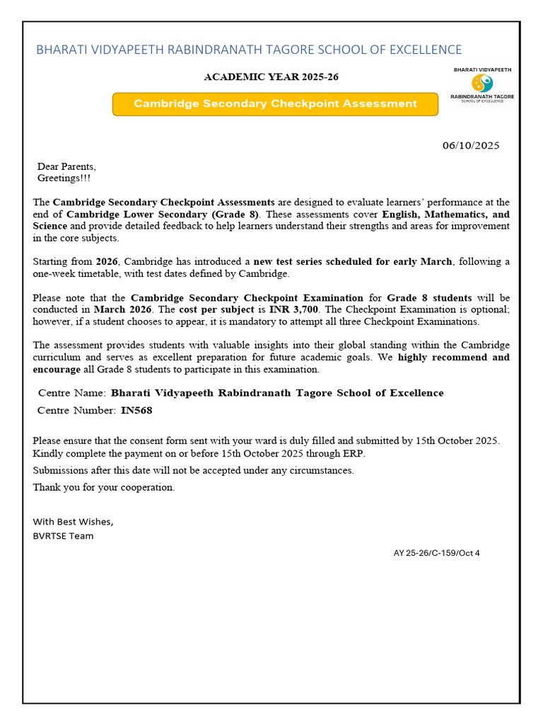 Cambridge Checkpoint Exam 2026 Details | PDF | University Of Cambridge