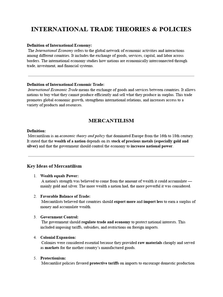 International Trade Theories & Policies | PDF | Mercantilism ...