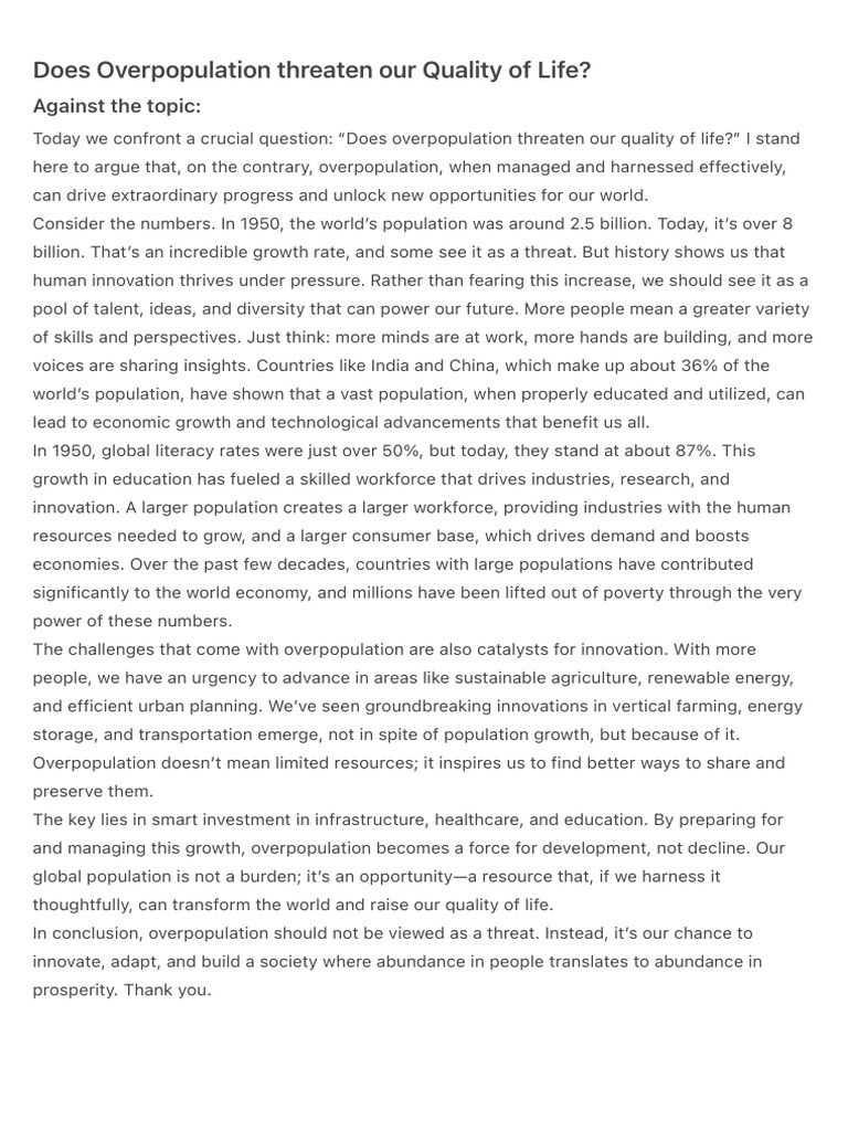Overpopulation: A Catalyst for Progress | PDF | Human Overpopulation ...