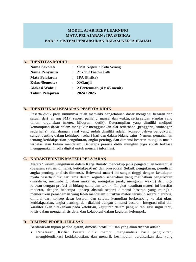 Modul Ajar Deep Learning Fisika SMA | PDF