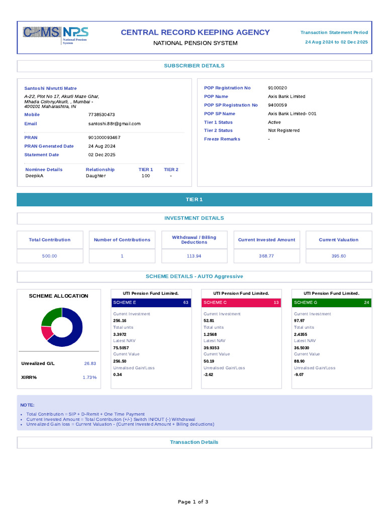National Pension System Transaction Statement | PDF | Financial ...