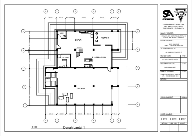 Desain Shop Drawing Ruko 3 Lantai | PDF