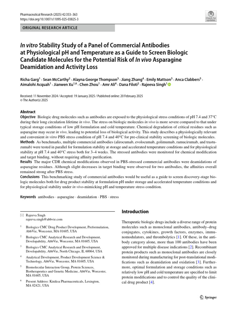 In Vitro Stability Study of A Panel of Commercial Antibodies | PDF ...