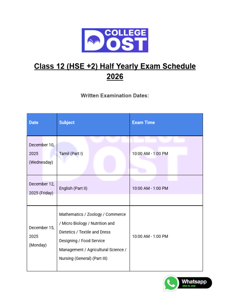 Class 12 Half Yearly Exam Schedule 2026 | PDF | Engineering | Science