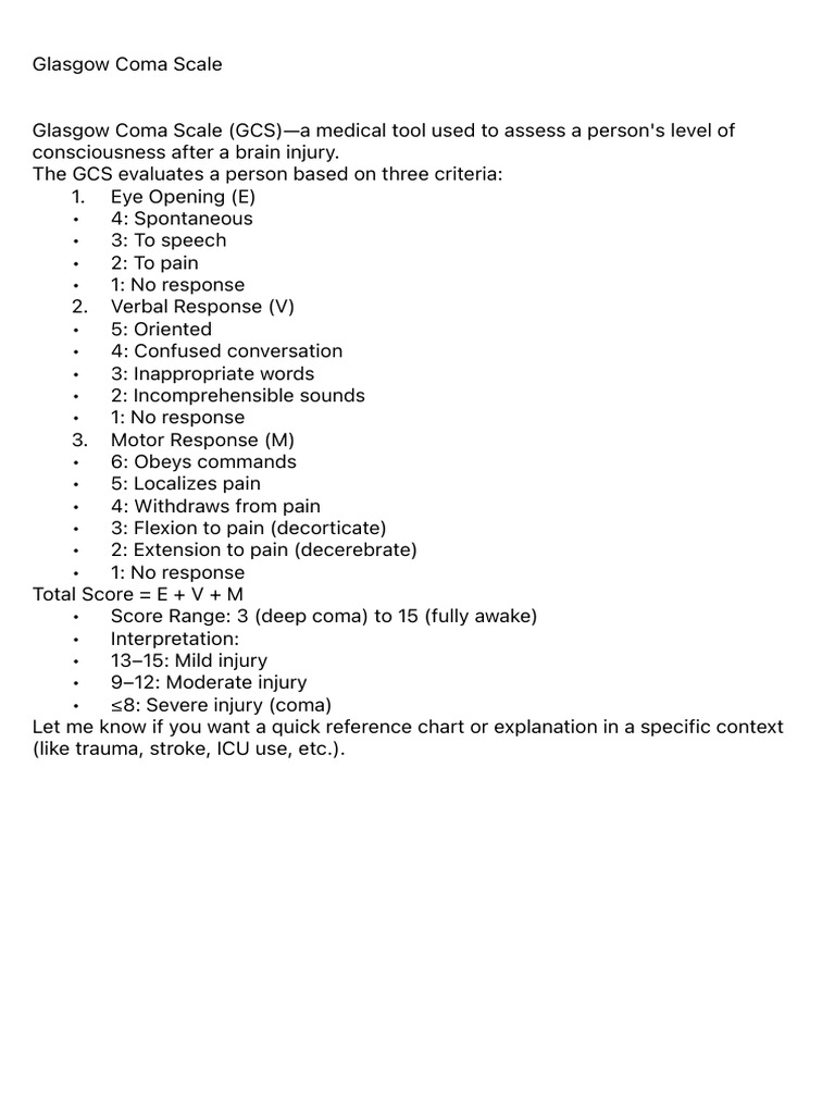 Glasgow Coma Scale Explained | PDF
