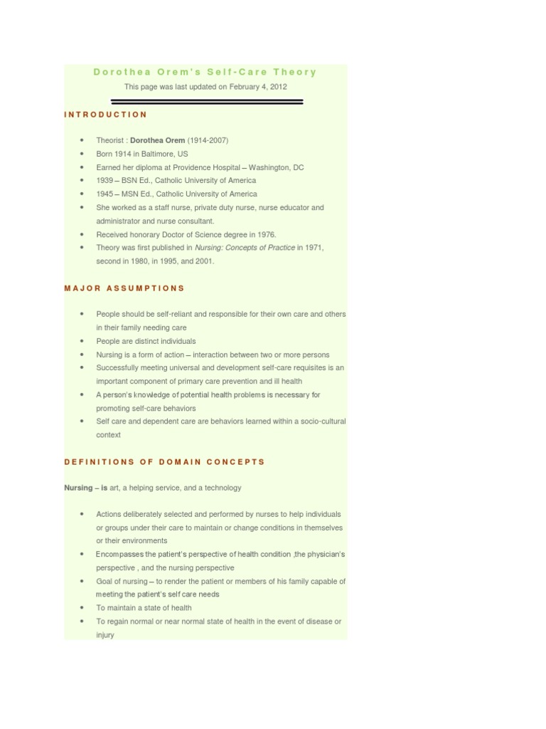Dorothea Orem | Nursing | Health Care | Free 30-day Trial | Scribd