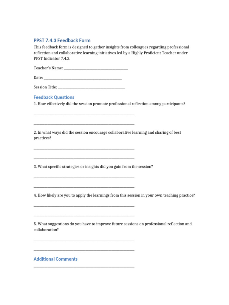 PPST 7.4.3 Teacher Feedback Form | PDF