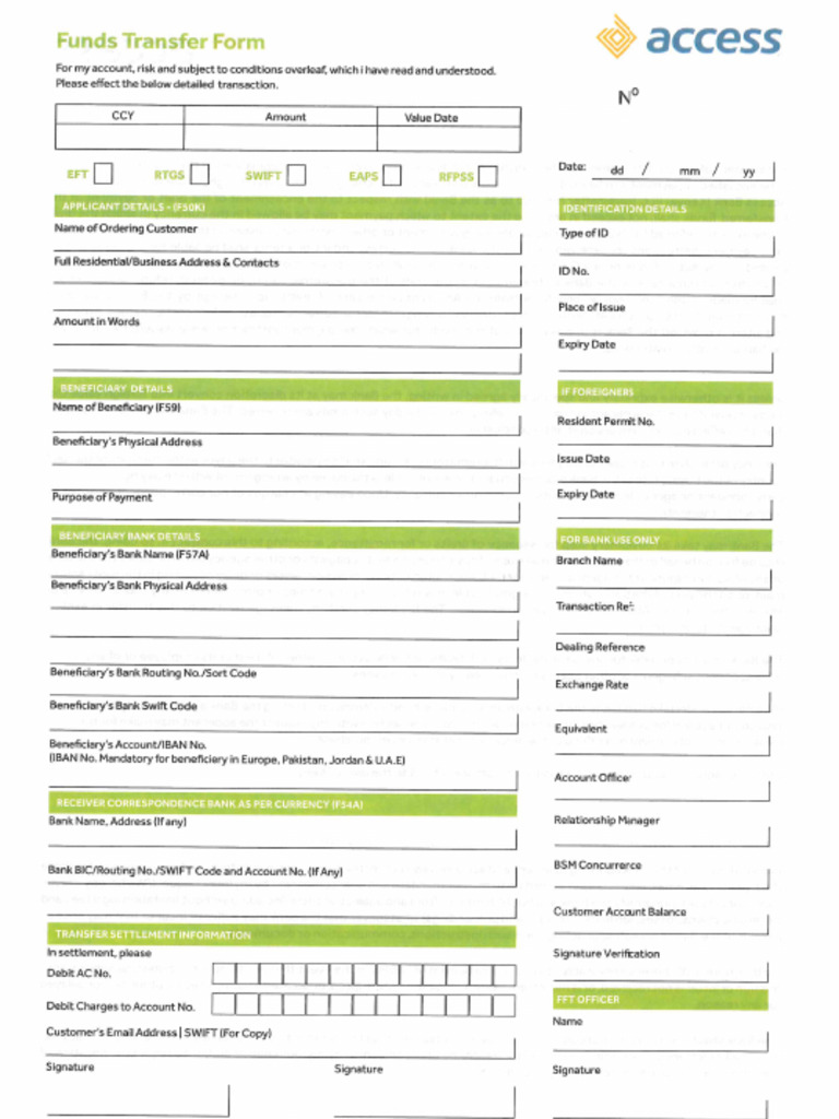 Funds Transfer Form PDF