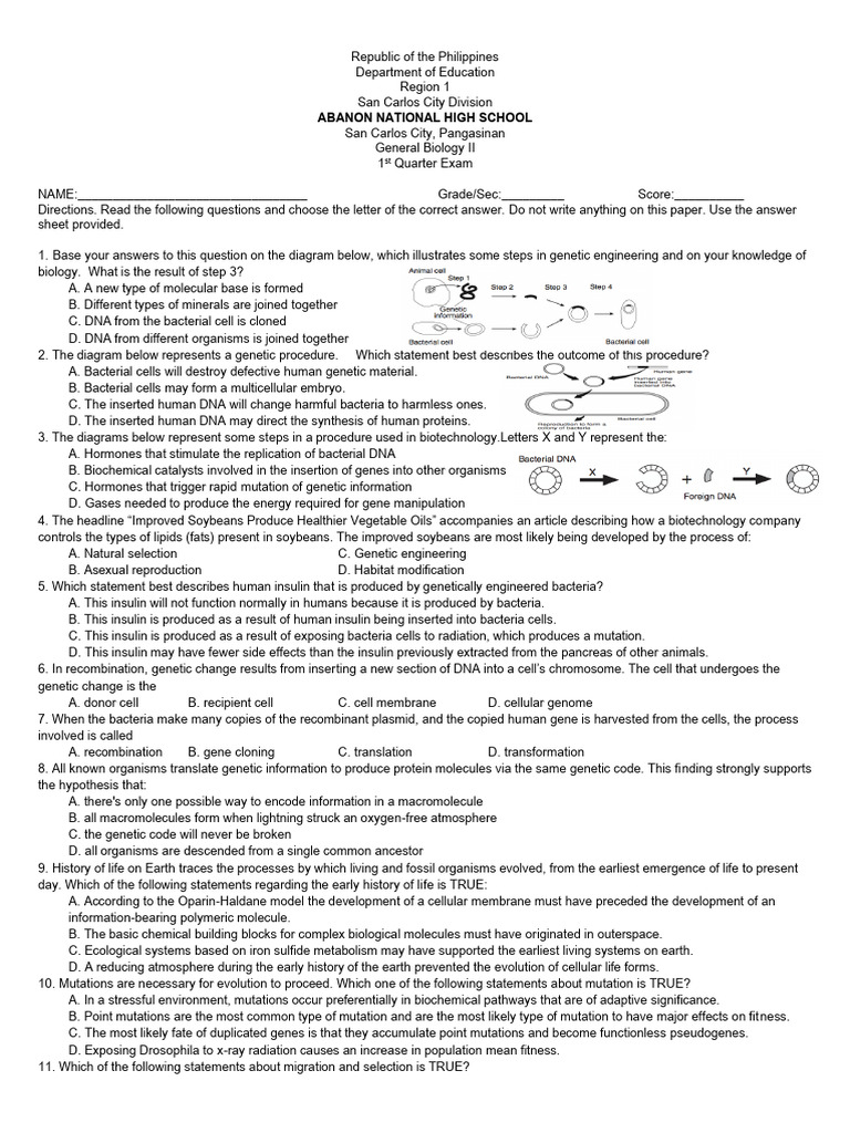 General Biology II 1st Quarter Exam | PDF | Evolution | Natural Selection
