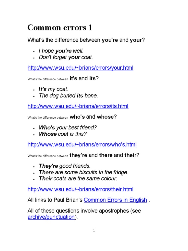 Common Errors | PDF | Language Arts & Discipline | Foreign Language Studies