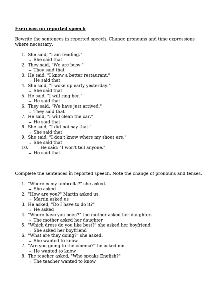 Reported Speech Exercises and Answers | PDF | Chess Theory | Chess