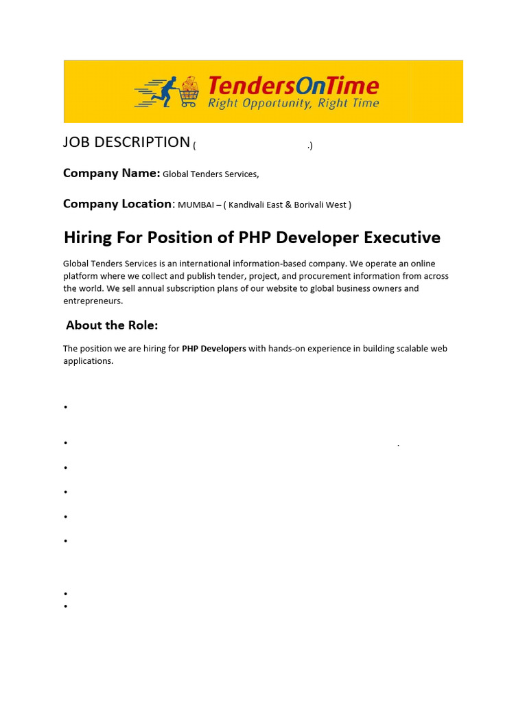Job Description of Php Developer | PDF | Php | Software Development