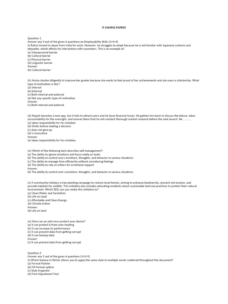 IT Employability Skills Sample Questions | PDF | Databases | Relational ...