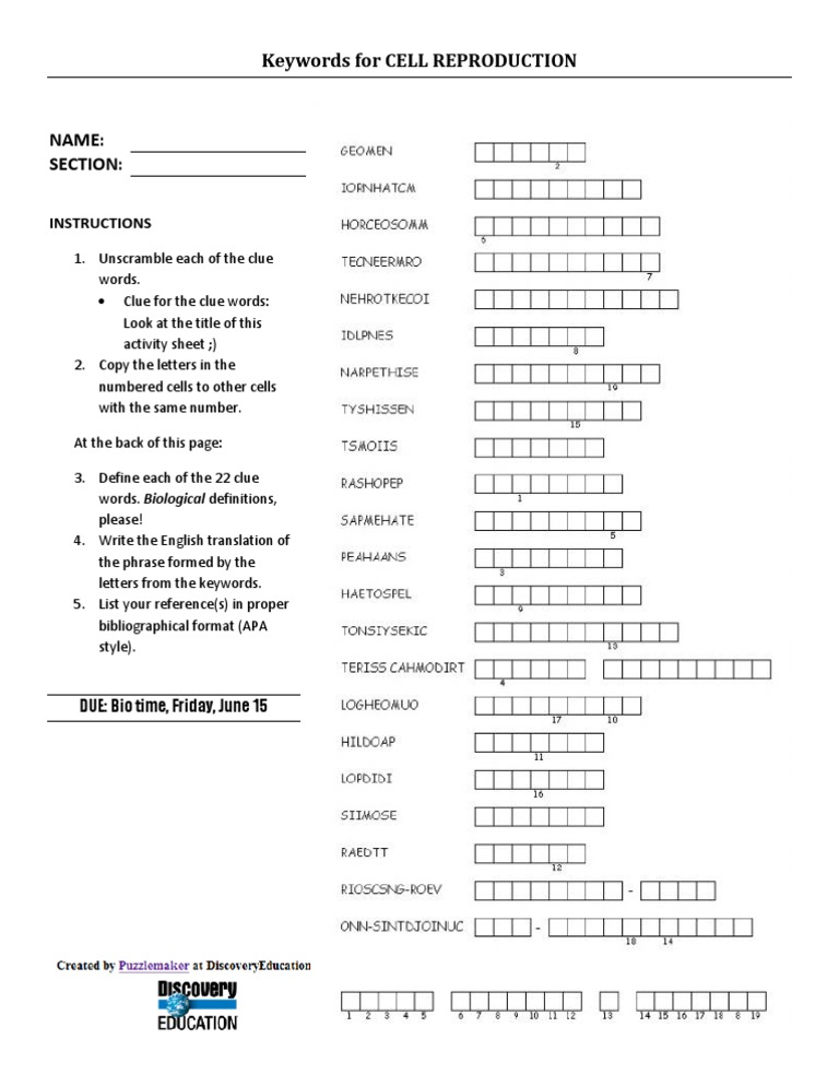 HW: Keywords For Cell Reproduction | PDF | Language Arts & Discipline