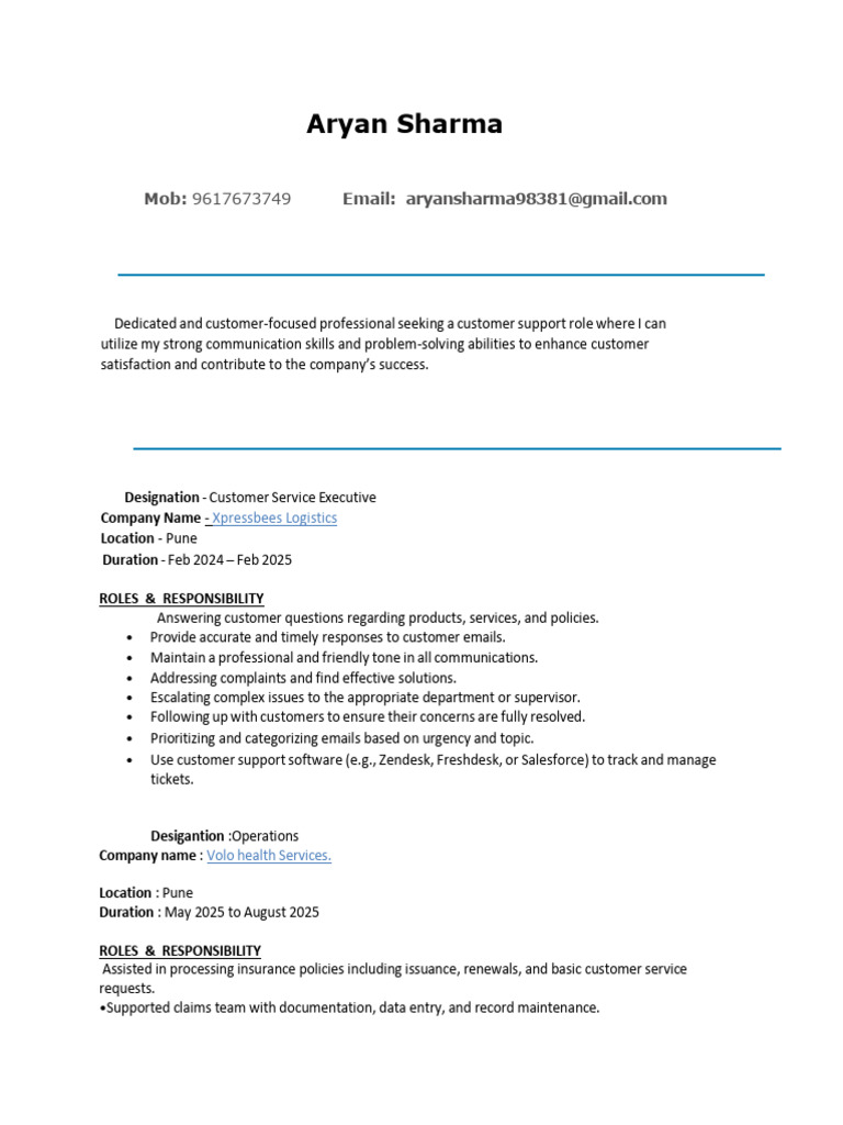 Aryan Sharma CV 2 | PDF