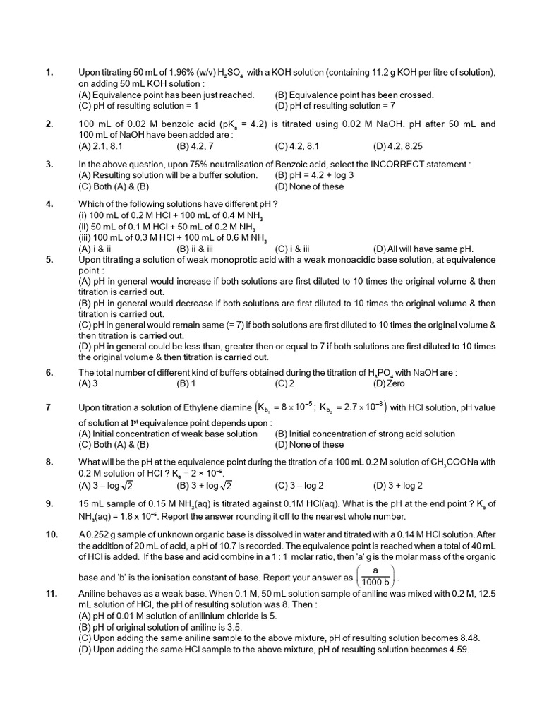 Acid-Base Titration and pH Calculations | PDF | Acid | Titration