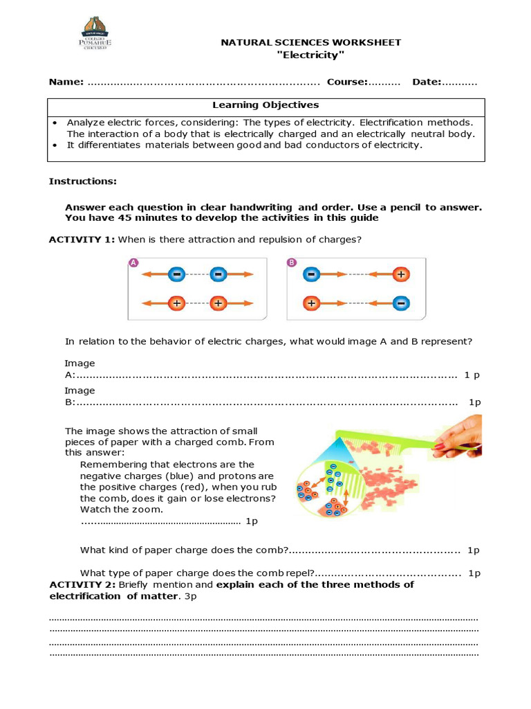 Electricity Worksheet for Natural Sciences | PDF | Electric Charge ...