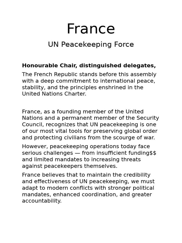 France MUN Script | PDF | Peacekeeping | United Nations