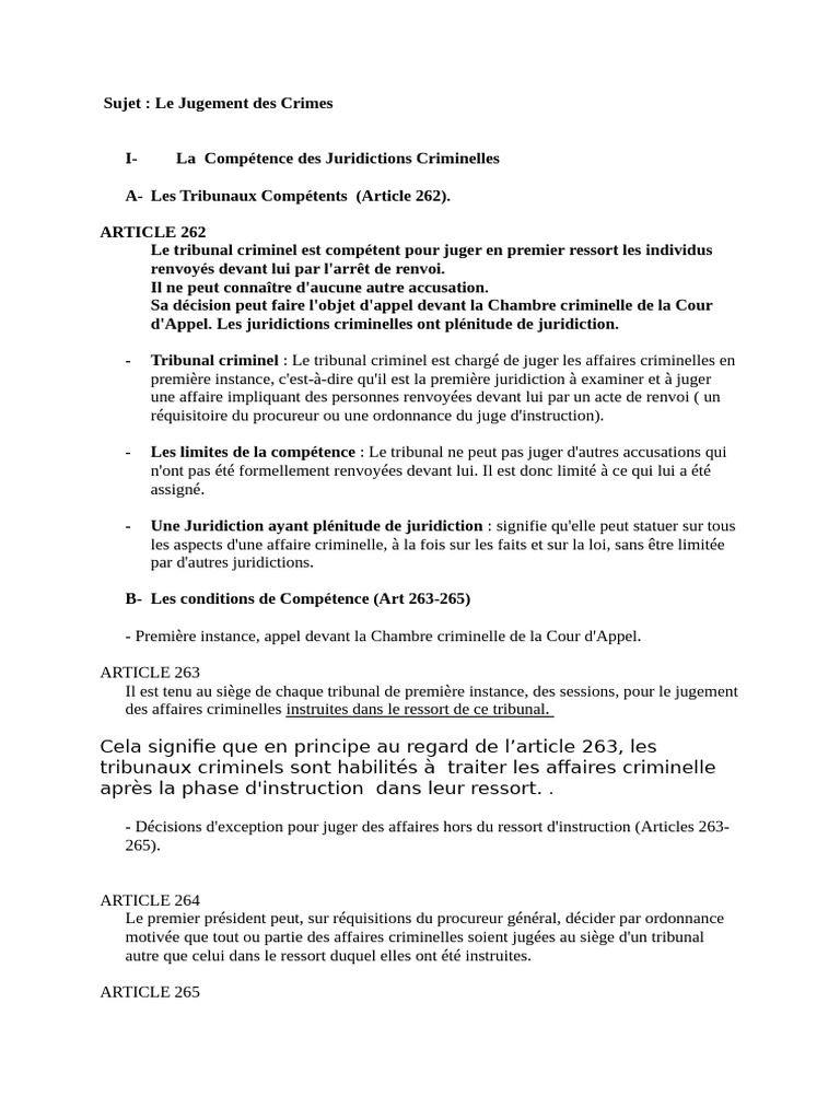 Compétence et Procédure des Tribunaux Criminels | PDF | Crimes | Crime ...