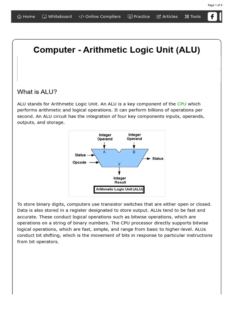 Computer - Arithmetic Logic Unit (ALU)-InTRODUCTION | PDF | Central ...