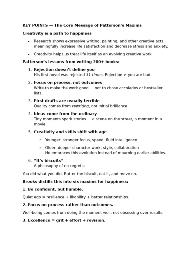Patterson’s Maxims for Creative Happiness | PDF | Creativity | Happiness