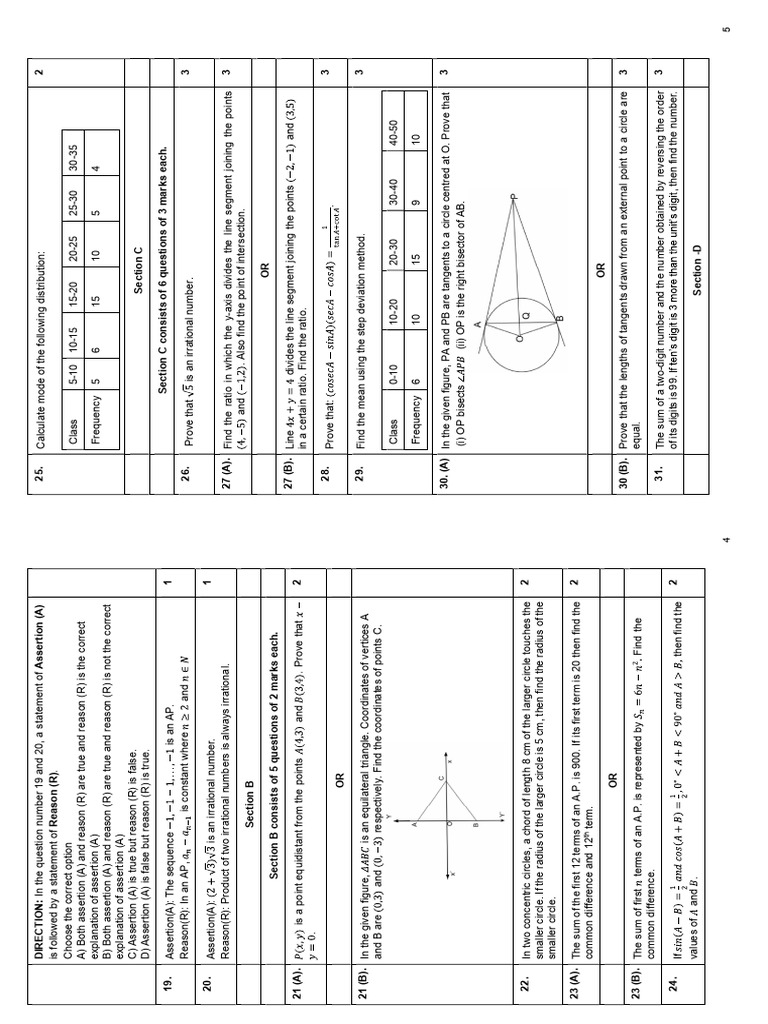 Class X Mathematics Sample Paper 2024 | PDF | Circle | Area