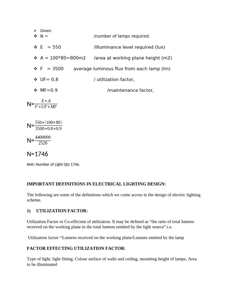 Lighting Design: Calculating Lamp Quantity | PDF | Lighting | Quantity