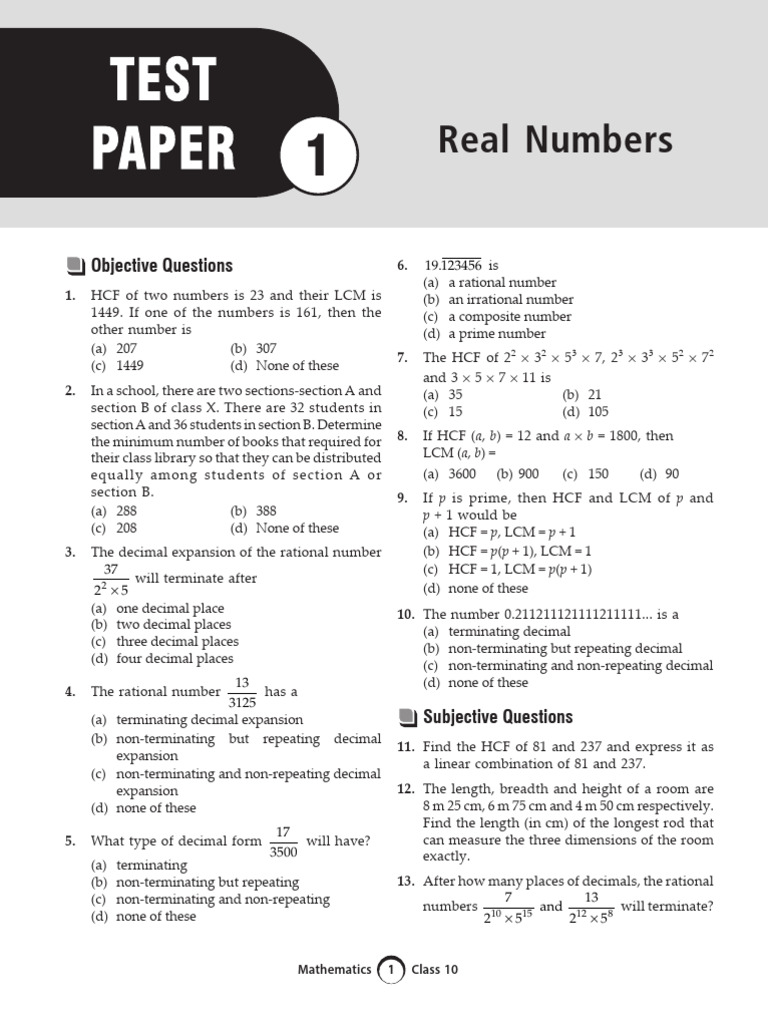 Class 10 Mathematics Objective & Subjective Questions | PDF | Numbers ...
