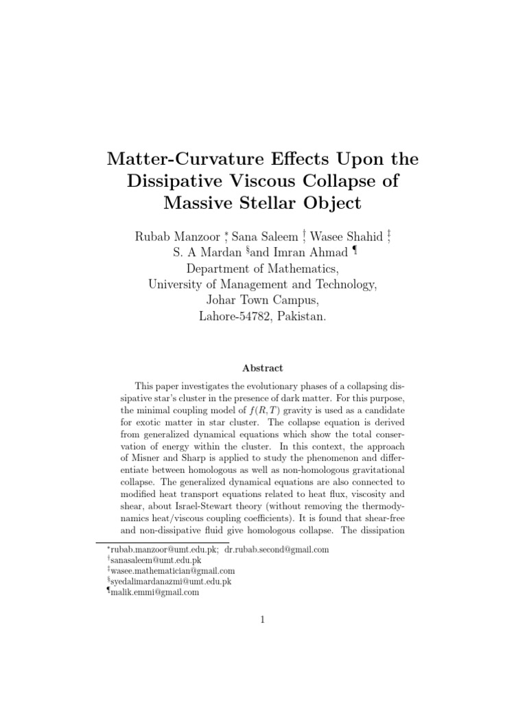 Matter Curvature Effects Upon The Dissipative Viscous Collapse of ...