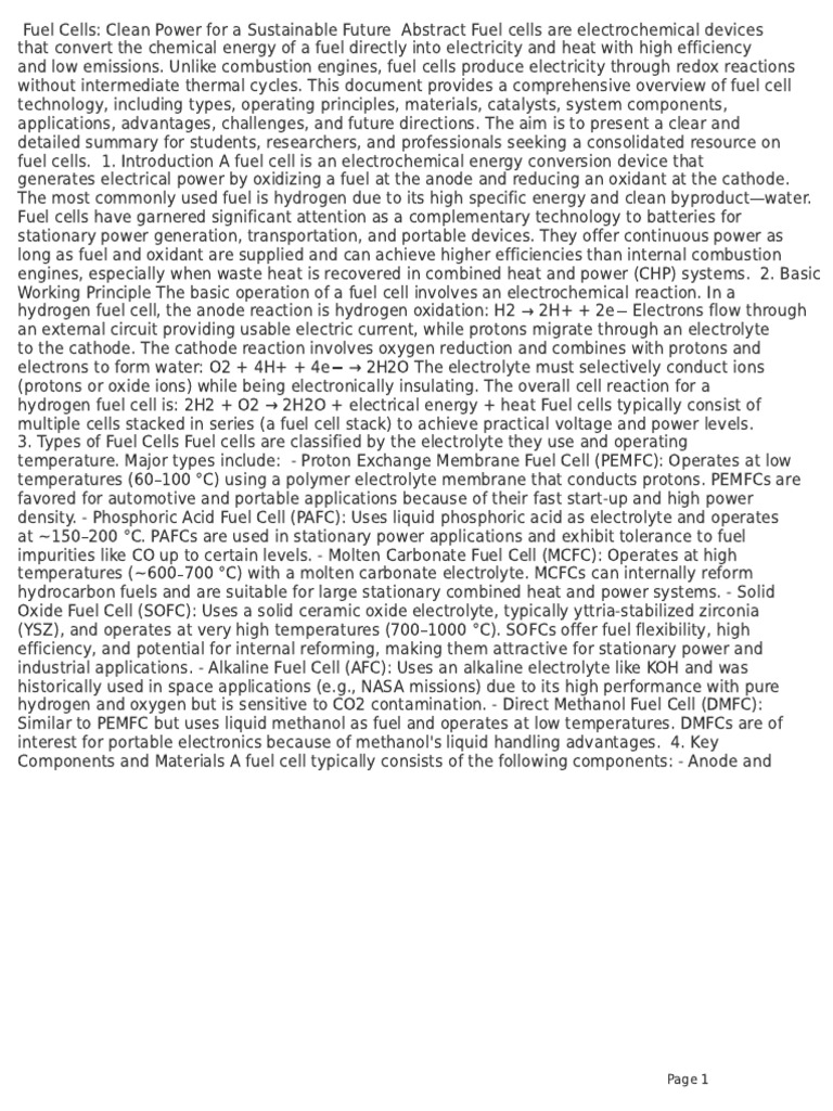 Fuel Cells: Overview and Applications | PDF | Fuel Cell | Solid Oxide ...