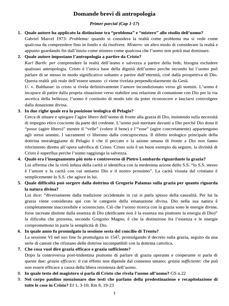 DOMANDE E RISPOSTE BREVI - Cap 1-17 | PDF